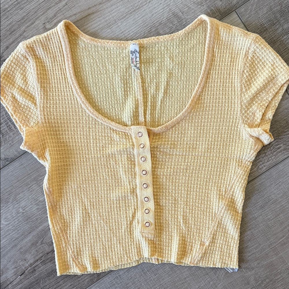 Free People Yellow Waffle Knit Crop Top